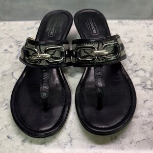 Coach Black  Wedge Thong Sandals with Silver Accents size 6.5
